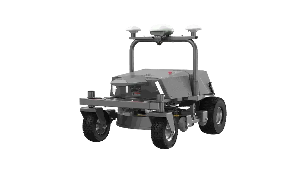 FJD RM21P Rough Ranger robotgräsklippare, frontvy med RTK-master