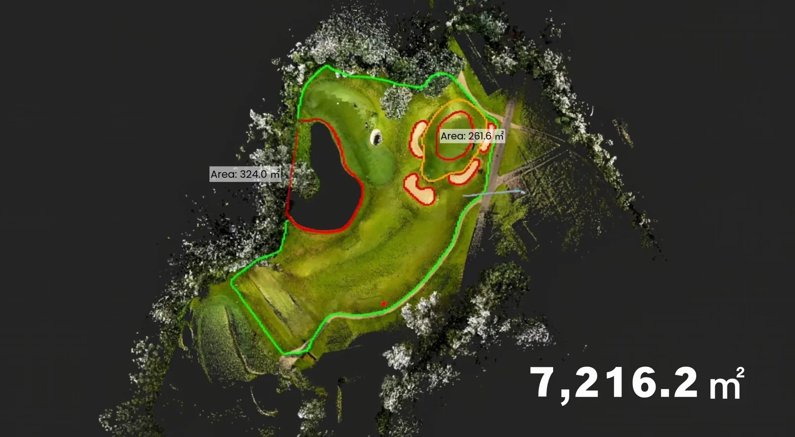 Ytmätning av golfhål med kvadratmeter i bild