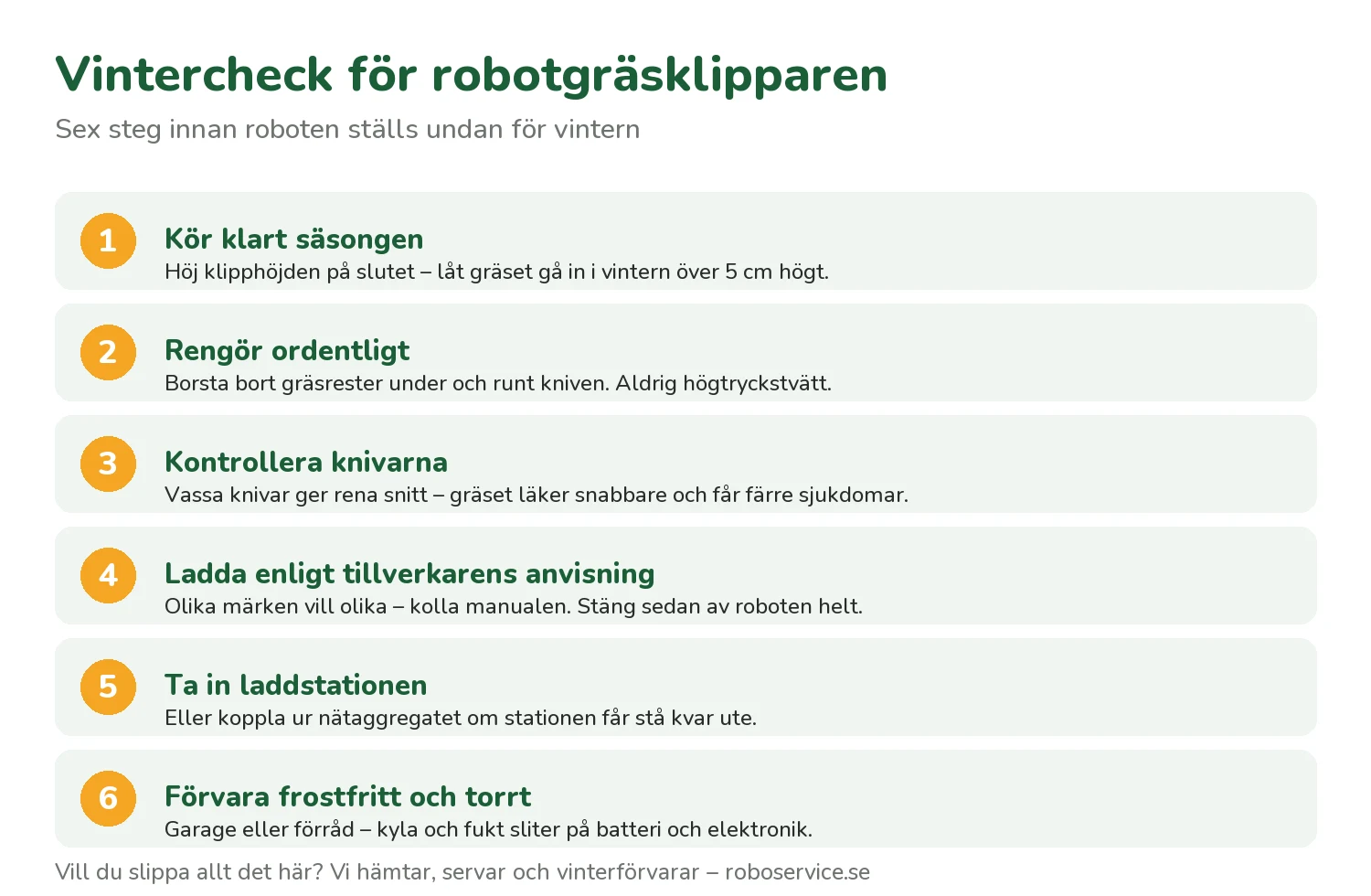 Vintercheck för robotgräsklipparen – sex steg innan vinterförvaring