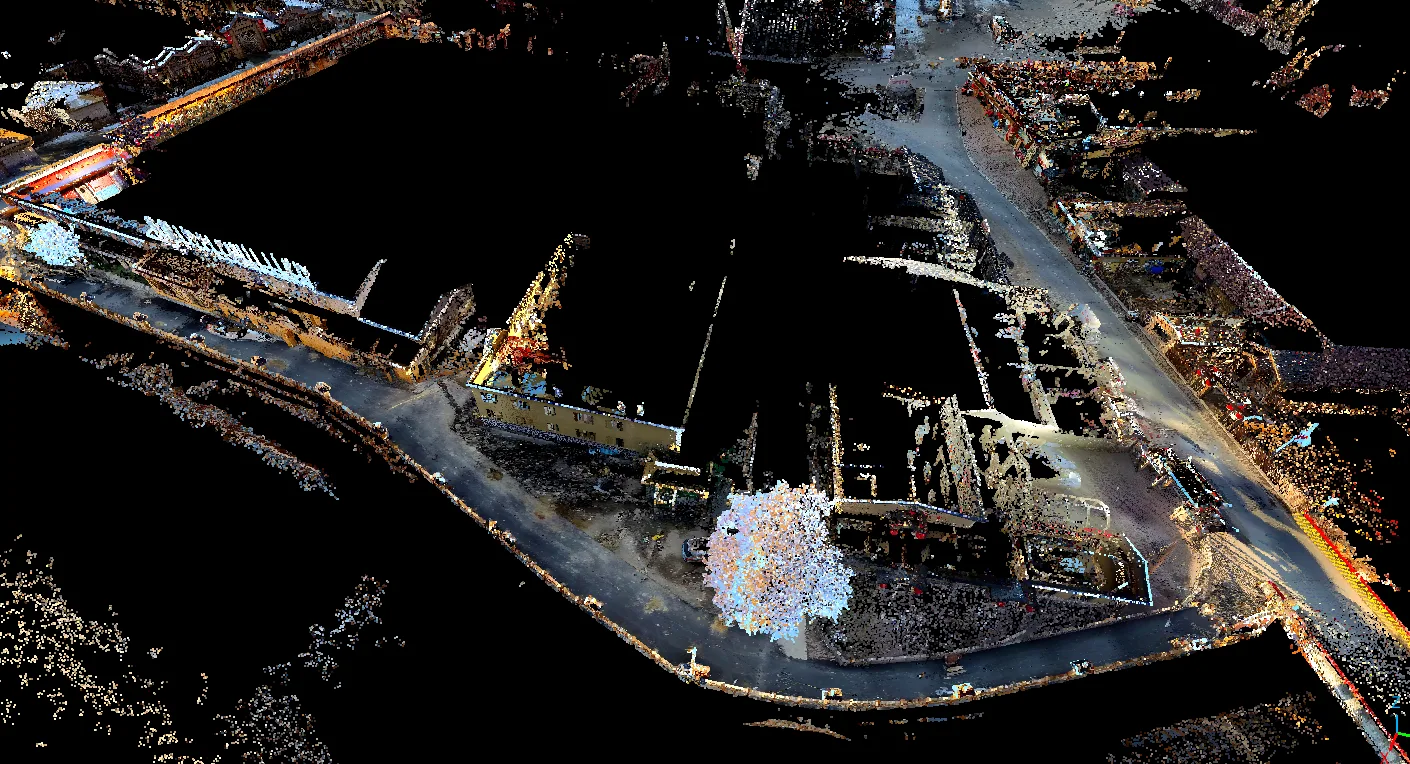 Colorized point cloud of a street environment from above