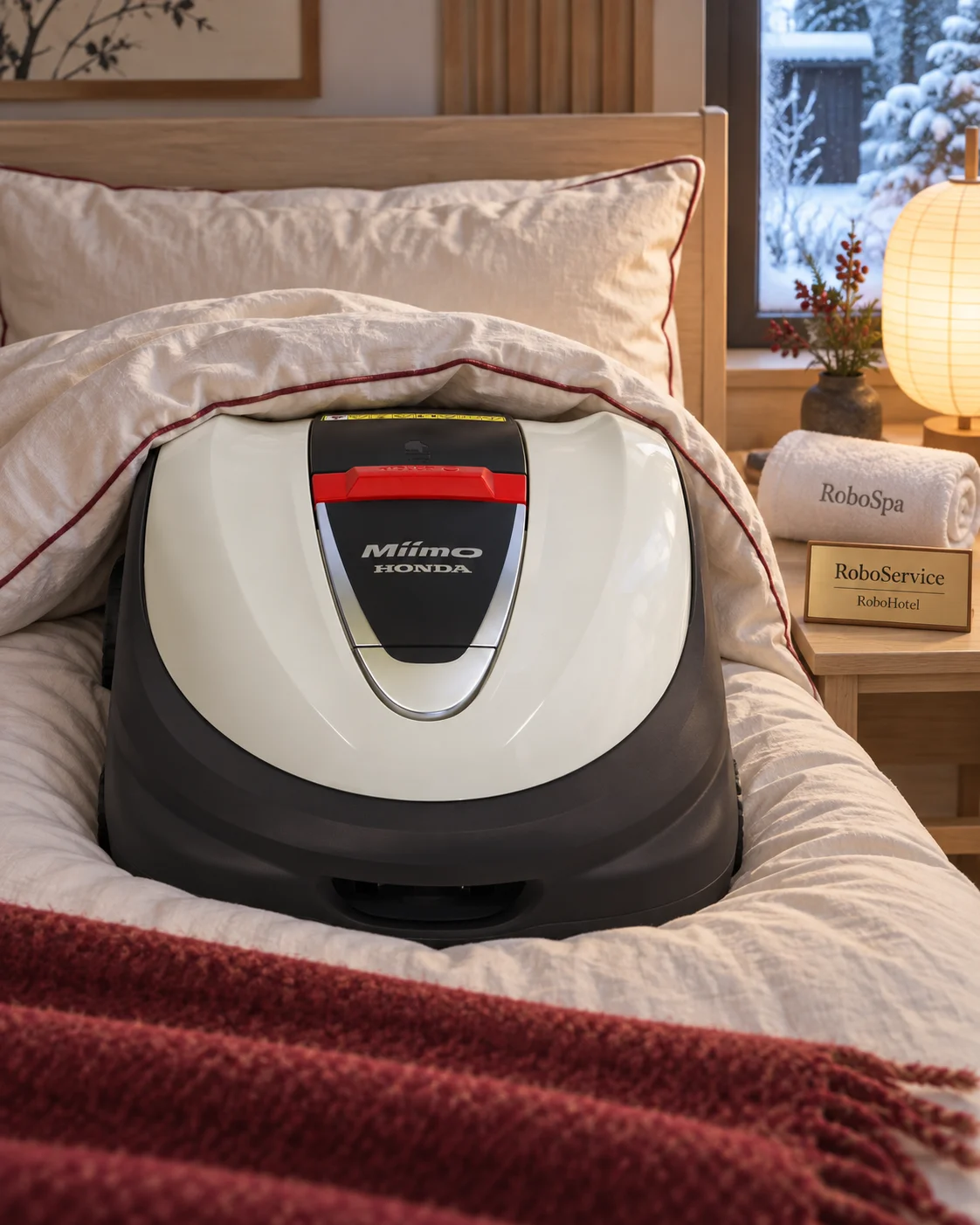 Honda Miimo robotgräsklippare i vinterförvaring, RoboService RoboHotel och RoboSpa
