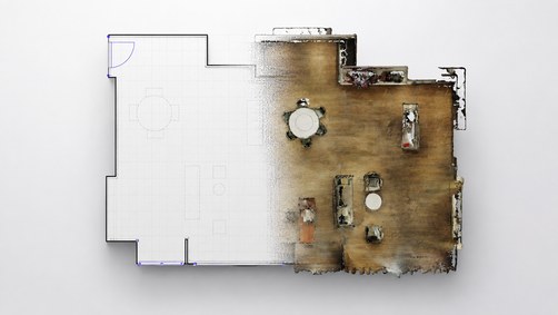 Floor plan from FJD Trion C1 blending into a textured 3D model