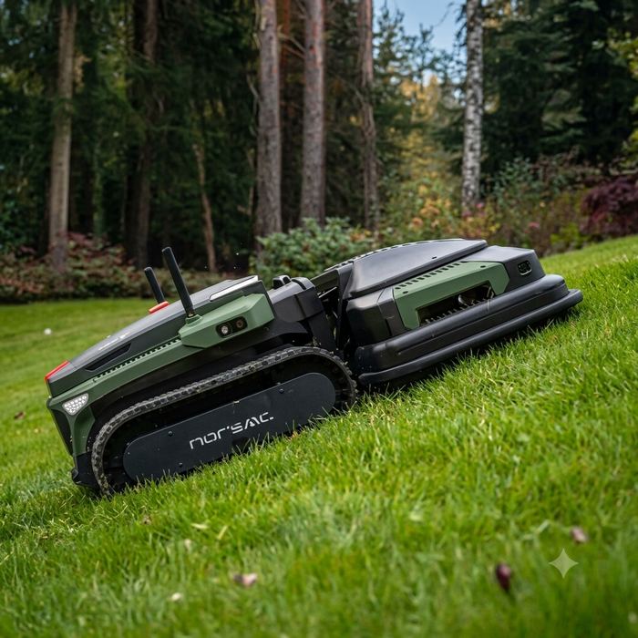 Nortec Explore X1 on grass, all-terrain tracks