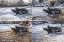 Mowrator snöplog på pudersnö, packad snö, slask och lätt is