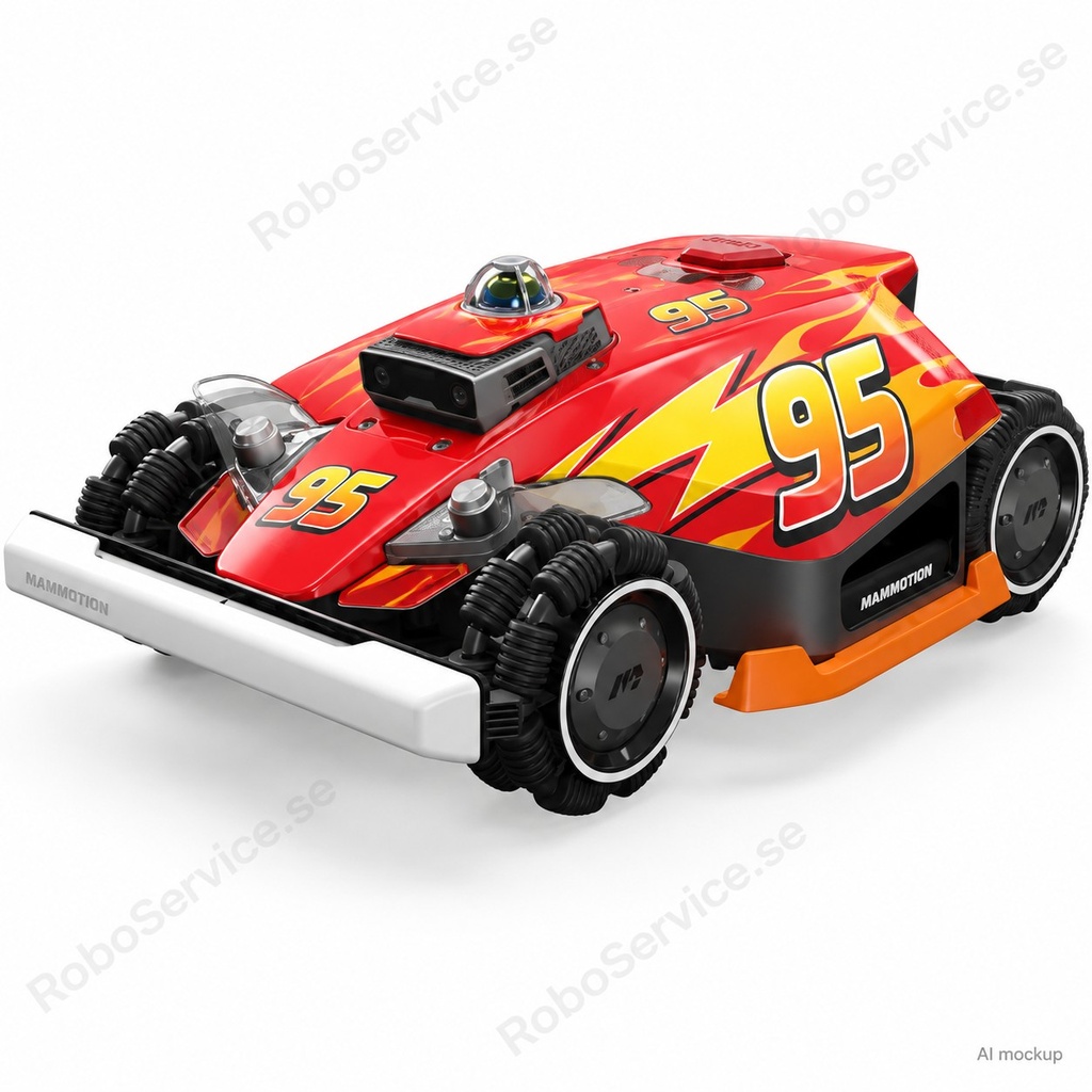 Mockup av Flash McQueen Edition på Mammotion LUBA 3