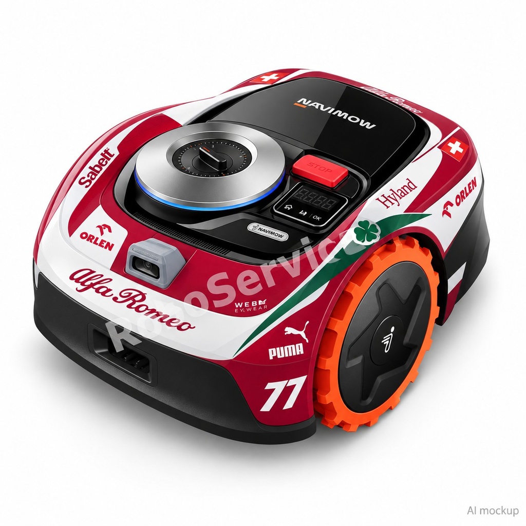 Mockup av Alfa Romeo Edition på Segway Navimow i