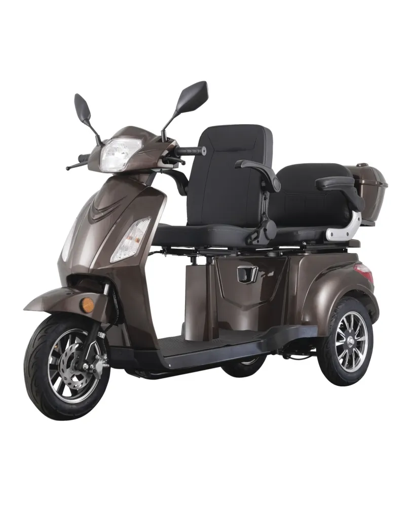 Vista-2 Duo Premium – 3-hjulig Elscooter med tandem för två personer (Brun Metallic)